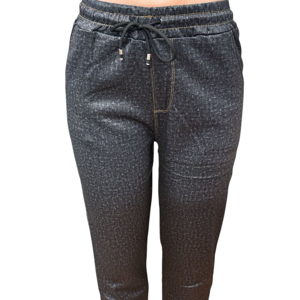 Women’s Stretchy Denim-Style Drawstring Pants – Charcoal Black